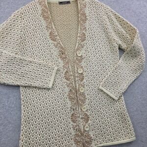 Cottagecore Floral Trim Soft Girl Cardigan RAGE Acrowool Coquette Womens L Cream
